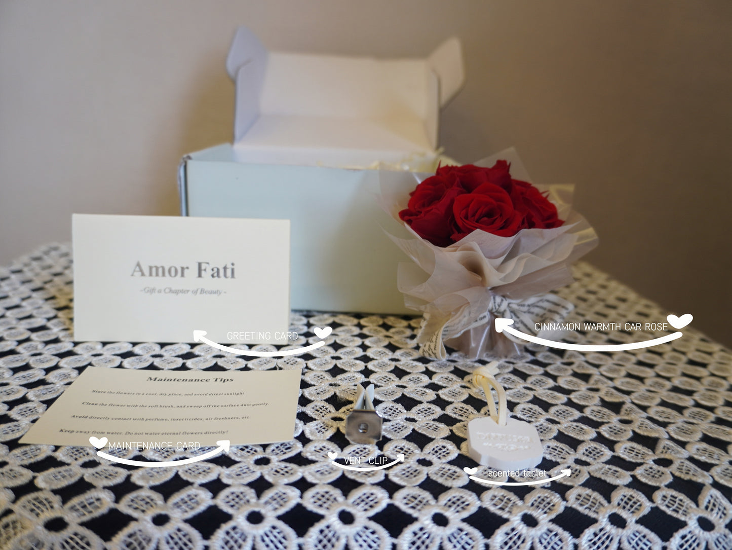 CAR DECOR | CINNAMON WARMTH CAR ROSE | MINI PRESERVE BOUQUET