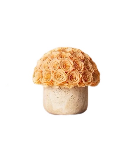 This unique mushroom - shaped arrangement features delicate preserved roses in a warm, earthy tone, nestled in a natural travertine base. It serves as an exquisite and one - of - a - kind decorative piece, bringing a touch of nature's charm and artistic flair to any environment. 